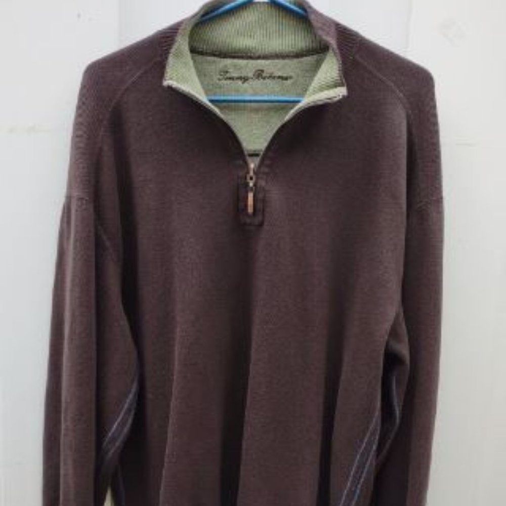 Tommy Bahama Sweater Mens 51" chest 2XL Brown  Quarter Zip Pullover Casual